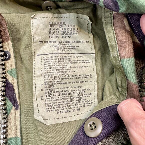 US Army M65 Field Jacket M Regular Woodland Camo Cold Weather Coat - Picture 6 of 12